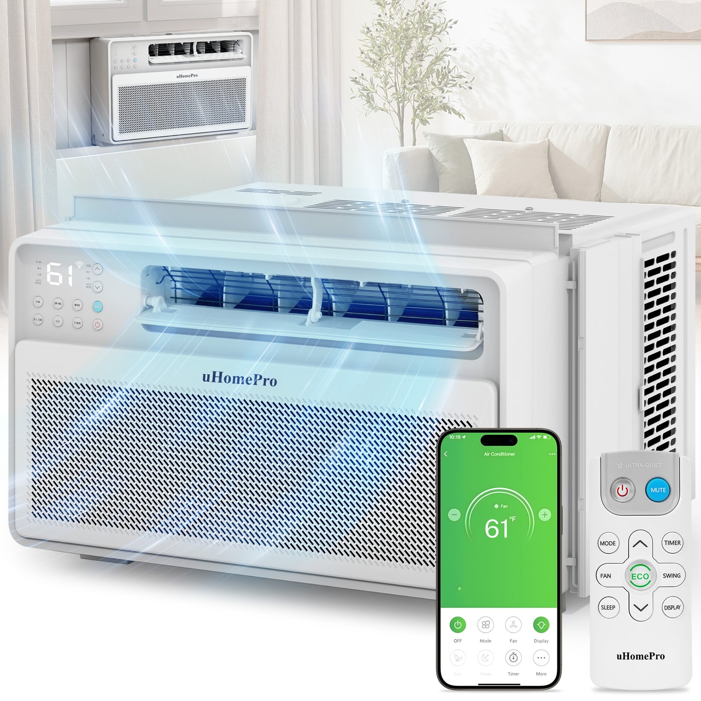 UHOMEPRO 10,000 BTU Quiet Window Air Conditioner with Remote - Energy Star Certified AC Unit for Bedroom, Cools 450 Sq.Ft, Easy Install for Sliding Windows (White)