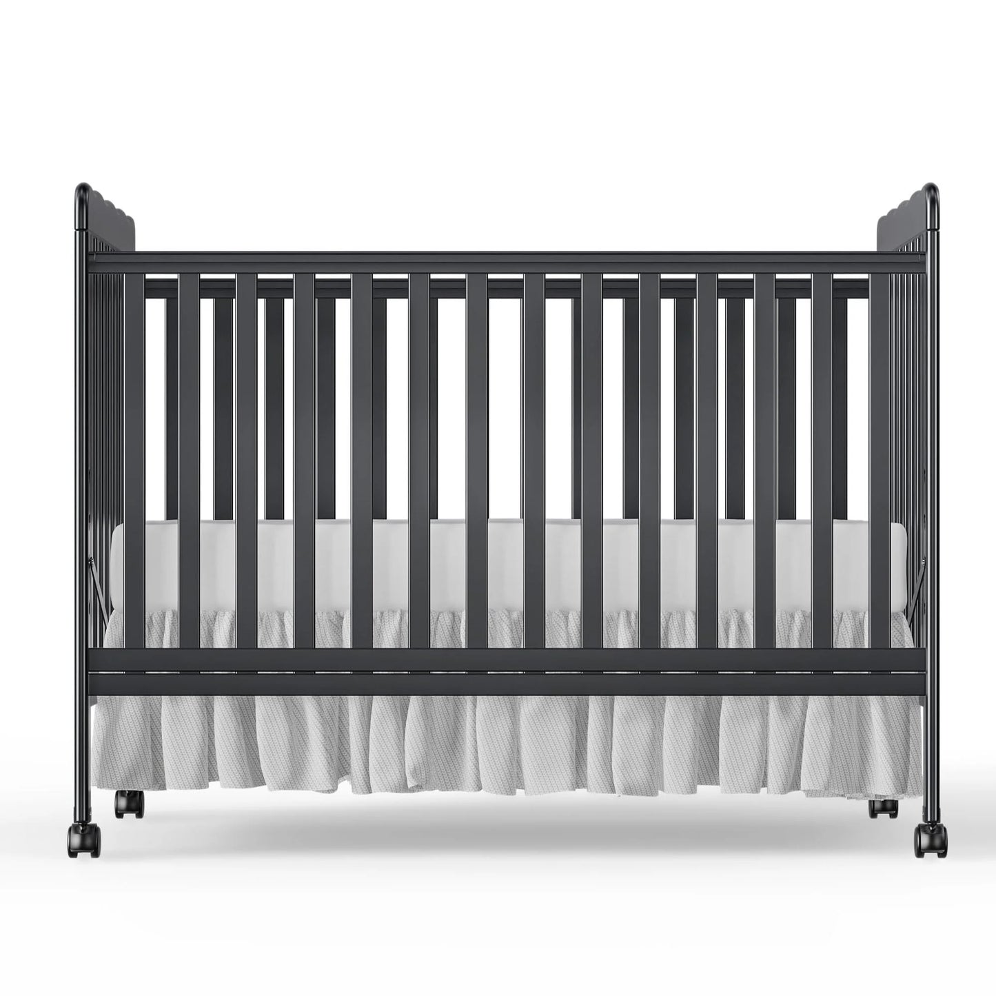 Baby Convertible Crib 3 In 1, Converts from Baby Crib to Toddler Bed, New Zealand Pinewood Baby Bed with Locking Wheels and Teething Rail, Crib with 4 Height Adjustment and Non Toxic Finish