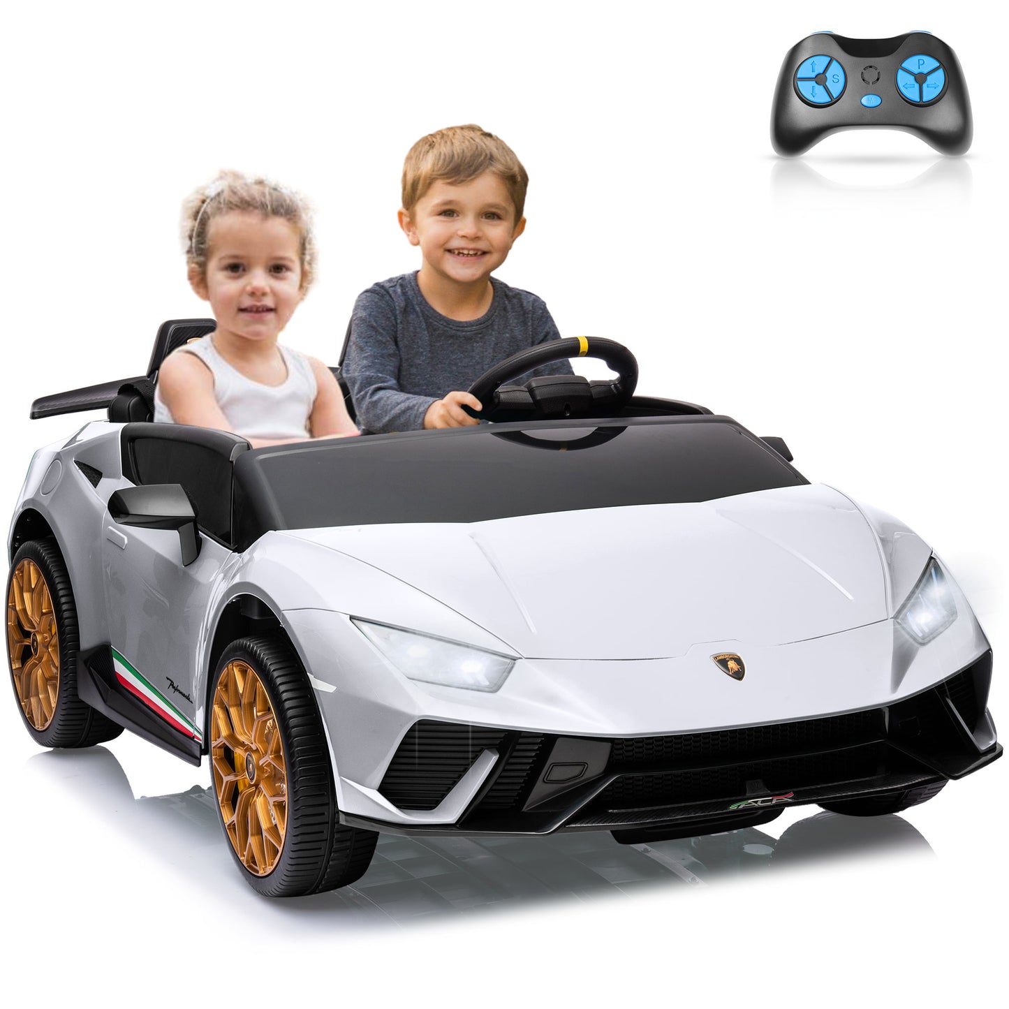 Lamborghini Huracan 24v Ride-on Toys, Real 2-Seater Battery-Powered Cars for Kids with Remote Control, Suspension, LED Light, Music, Bluetooth, 4-Wheeler Sports Car for Boys Girls 3-8