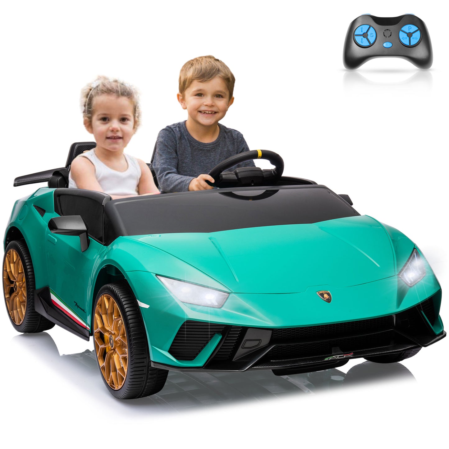 Lamborghini Huracan 24v Ride-on Toys, Real 2-Seater Battery-Powered Cars for Kids with Remote Control, Suspension, LED Light, Music, Bluetooth, 4-Wheeler Sports Car for Boys Girls 3-8
