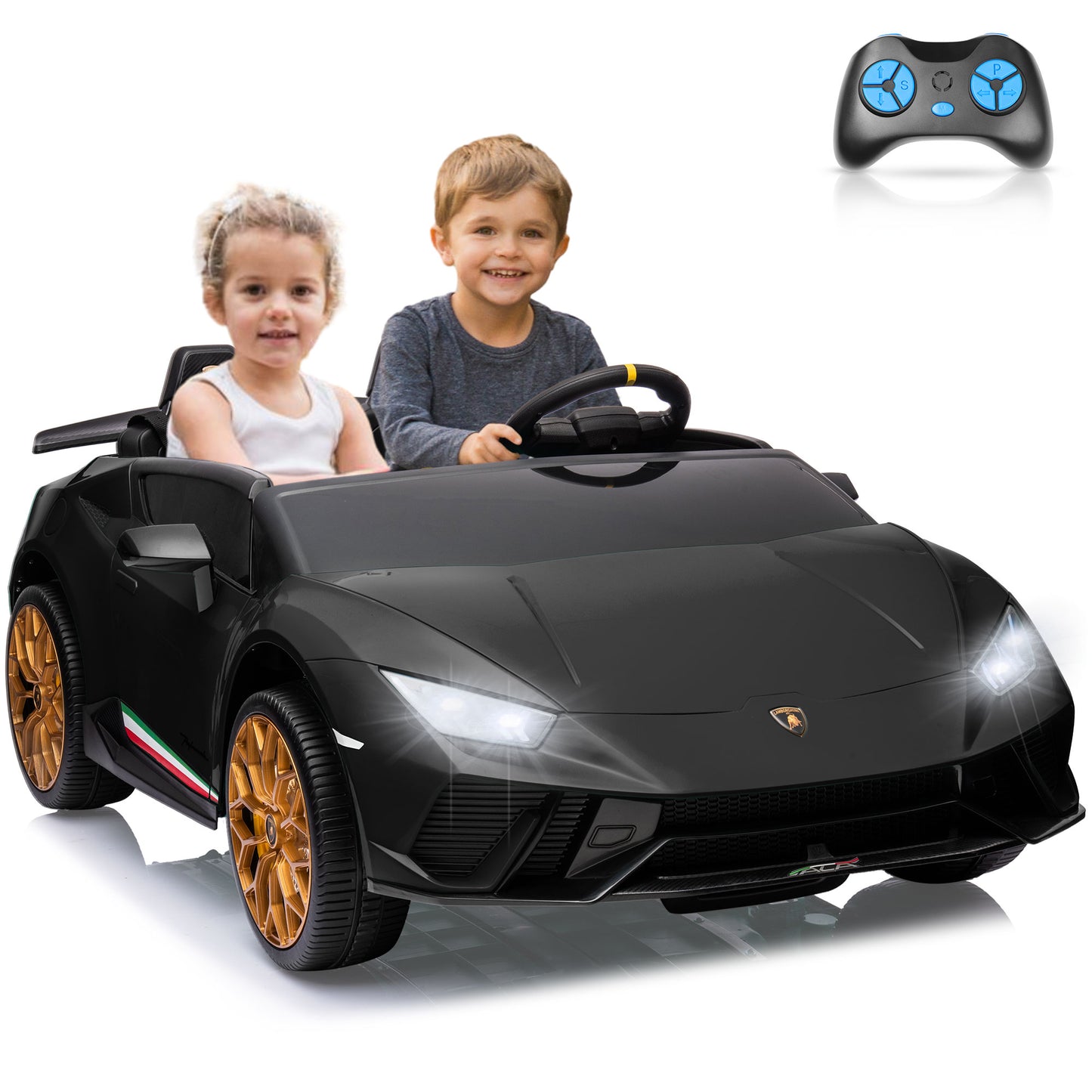 Lamborghini Huracan 24v Ride-on Toys, Real 2-Seater Battery-Powered Cars for Kids with Remote Control, Suspension, LED Light, Music, Bluetooth, 4-Wheeler Sports Car for Boys Girls 3-8