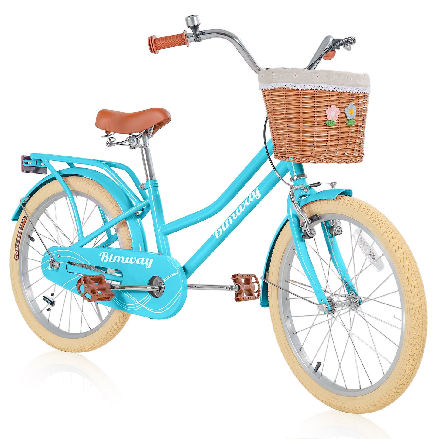 Kids Bike for Girls Ages 7-10 Years - 20" Children's Bicycle, leather Seat & Handlebars, Basket, Front Hand Brakes, Rear Coaster Brake & Safety Bell, Purple