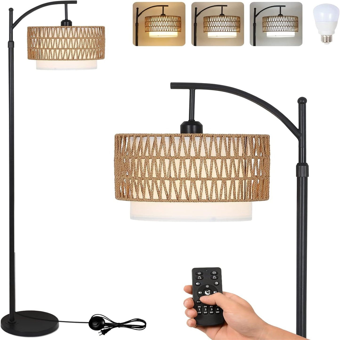 LED Floor Lamp with Remote & APP Control, Modern Arc Living Room Floor Lamps with Stepless Dimmable, Standing Lamp with 360° Rotatable Lamp Arm, Adjustable Tall Floor Lamp for Bedroom, Office