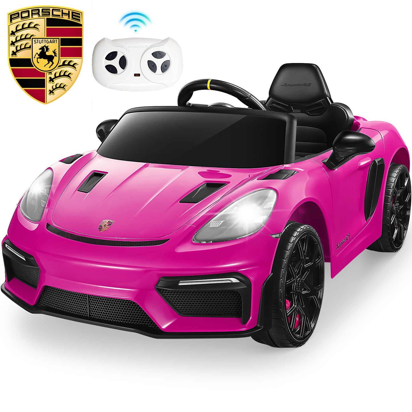 12V Porsche 718 Spyder Kids Ride on Toys Car with Parents Control, Toddler Car with 4 Wheel Suspension Design, Kids Electric Car with Bluetooth/MP3/Lights, Kids' Electric Vehicles for Aged 3-8