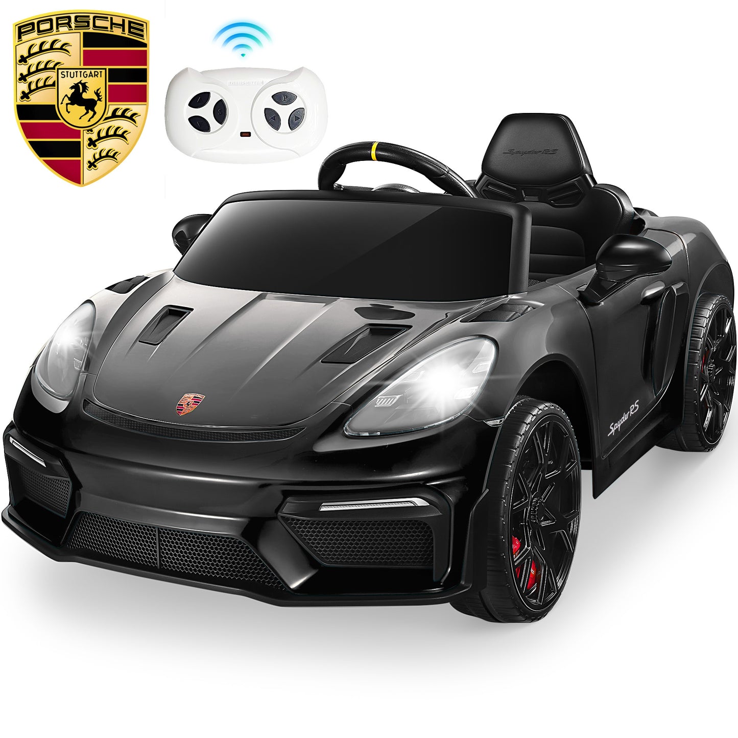12V Porsche 718 Spyder Kids Ride on Toys Car with Parents Control, Toddler Car with 4 Wheel Suspension Design, Kids Electric Car with Bluetooth/MP3/Lights, Kids' Electric Vehicles for Aged 3-8