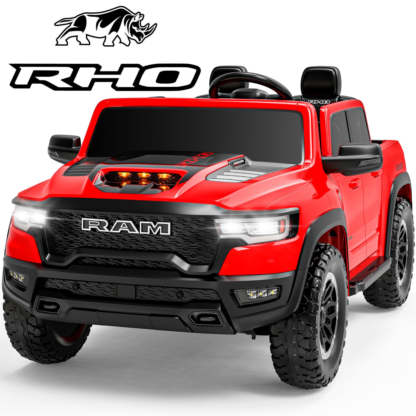 24V Electric Car for Kids with 2 Seater, RAM 1500 Ride On Car Toys with Remote Control, Power Ride On Truck with 4 Wheels Suspension, Bluetooth, MP3, Toddler Car for Boys Girls 3+