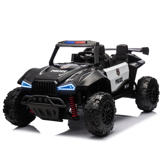 24V Ride on Toys Cars with Parents Control, 2 Seater Toddler Ride on Police Car with 4 Wheel Suspension, Electric Vehicle with Megaphone, LED Lights, Bluetooth, Music, USB, Battery Powered