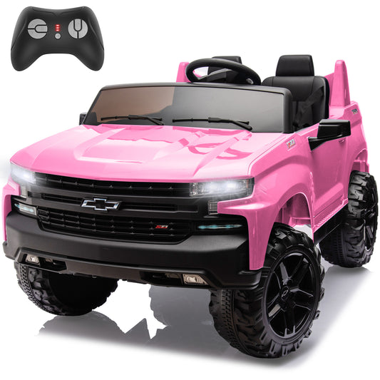 24V Chevy Silverado Ride On Truck, Real 2-Seater Kids' Electric Vehicles Battery Powered with HIGH Speed Mode (5 MPH) & Parent Remote Control, Storage Space, LED Lights, for Boys Girls 3-8, Pink