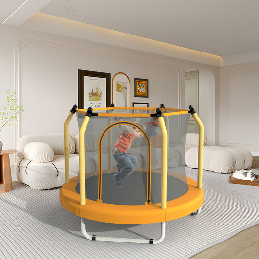 55" Toddler Trampoline with Safety Enclosure Net, Trampoline Indoor & Outdoor, Mini Trampoline for kids 1-8 with Basketball Hoop, Ball and Thick Foam Protection, Birthday Gifts for Boys&Girls