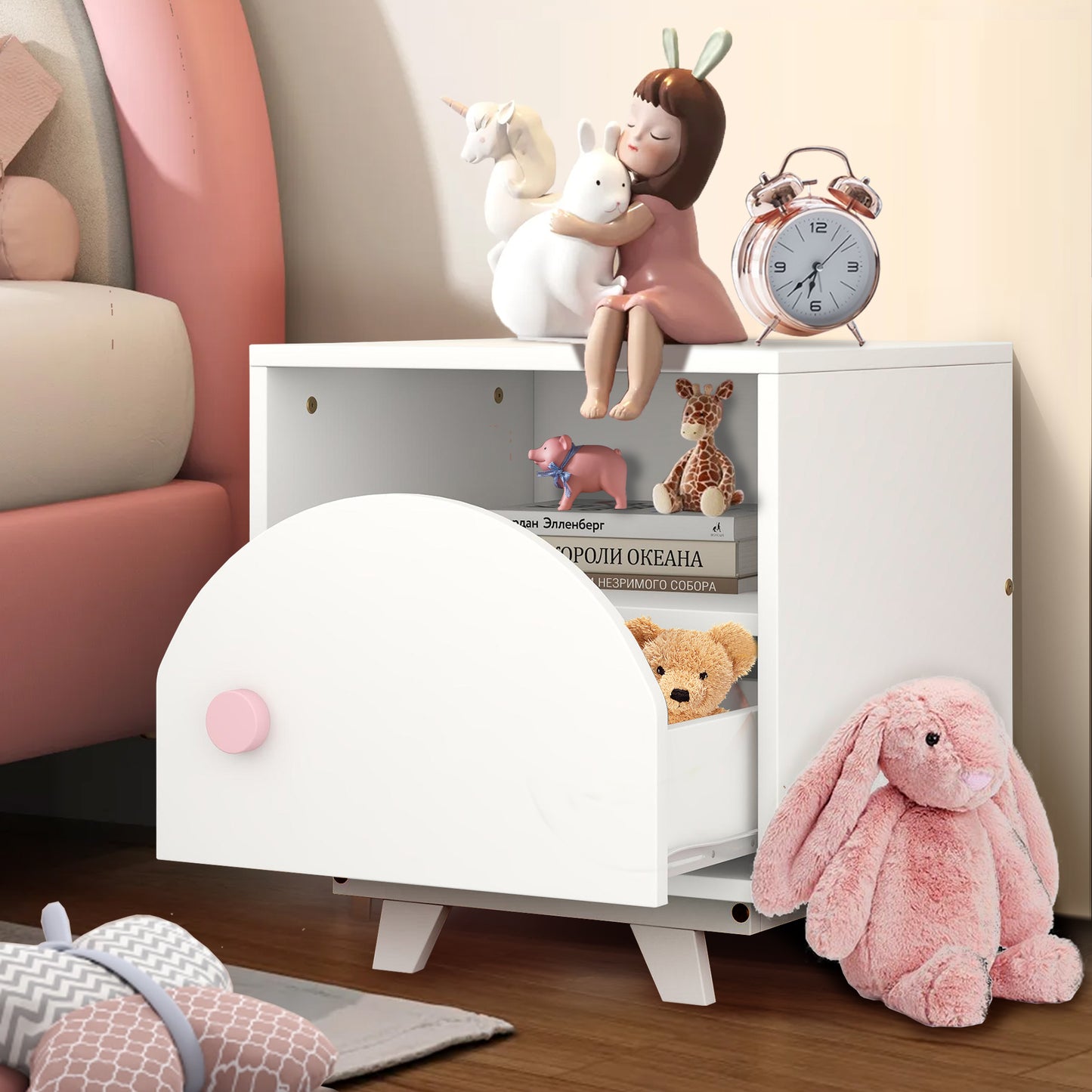 CASEMIOL Night Stand with a Drawer and a Open Cabinet for Kids, Modern Bed Side Table Nightstand for Girls Bedroom, Kids End Table for Living Room, Easy to Clean, White