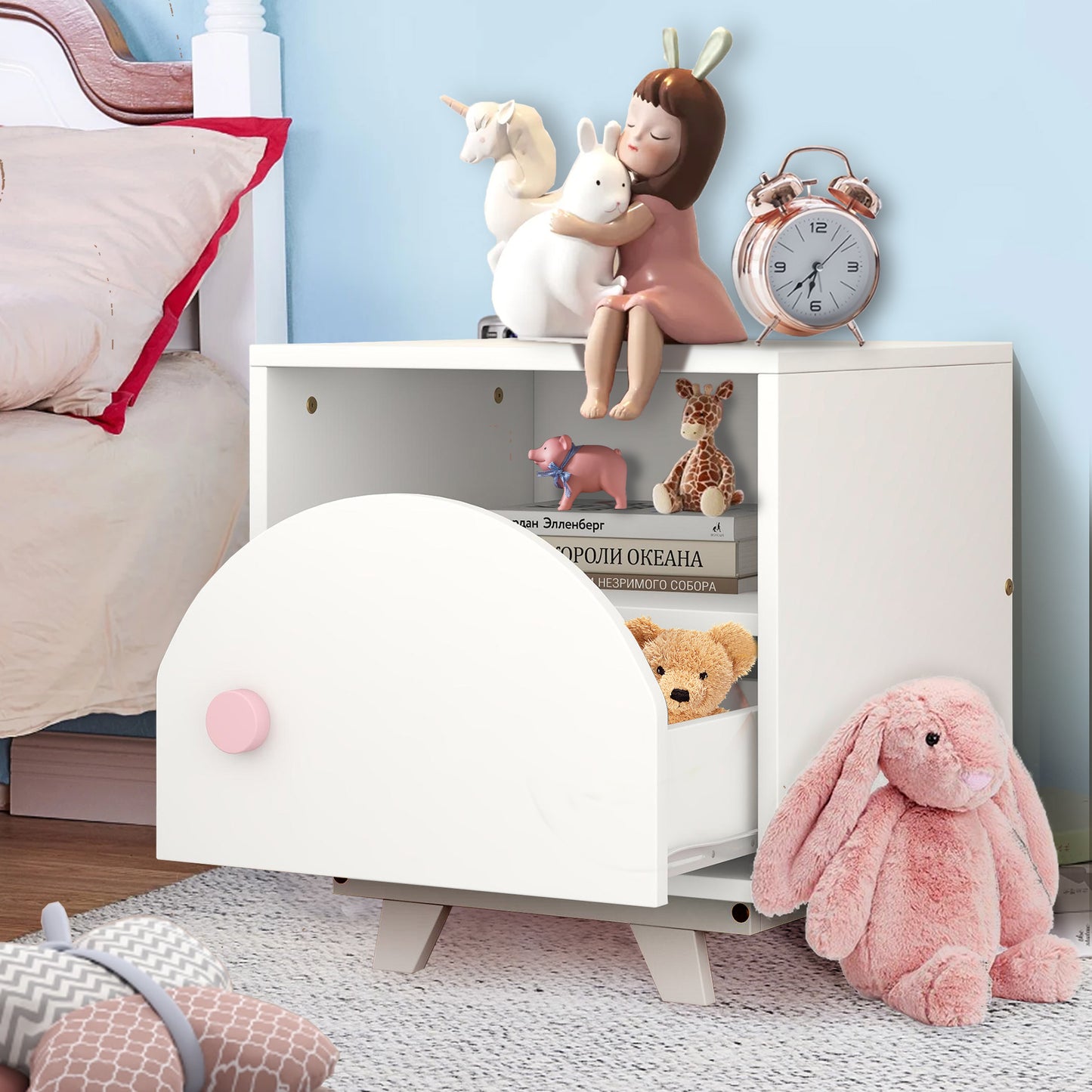 CASEMIOL Night Stand with a Drawer and a Open Cabinet for Kids, Modern Bed Side Table Nightstand for Girls Bedroom, Kids End Table for Living Room, Easy to Clean, White