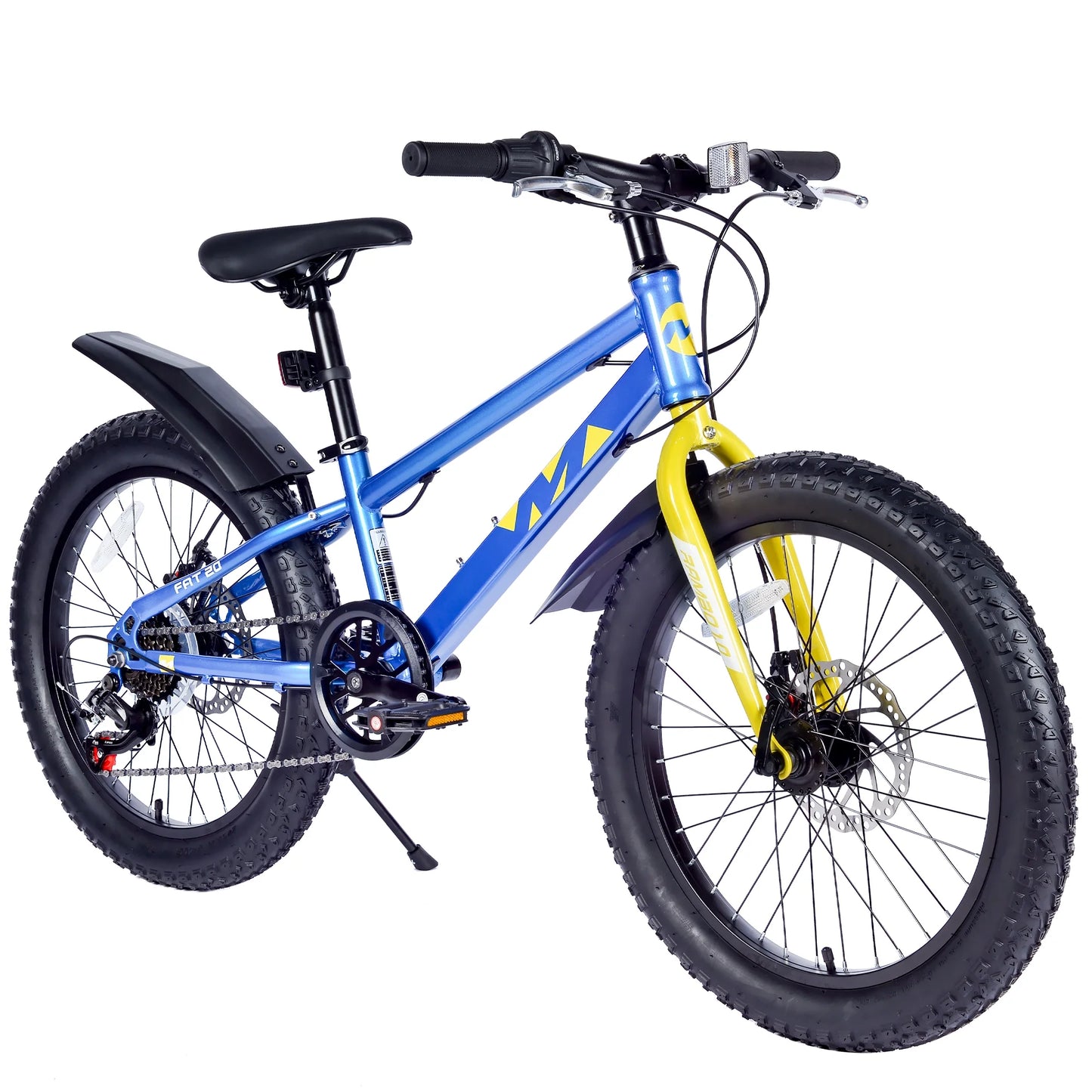 20 Inch Kids Bike, Kids' Bicycles with Double Disc Brakes, Shimano 7-Speed Kids Mountain Bike with Fat Tires, Kids Bicycle with Adjustable Seat, Girls Bike Boys Bike for Age 5 + Years