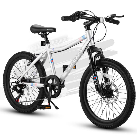 20" Kids' Bicycles, 7 Speed Kids Mountain Bike with Grip Shift, Kids Bikes with Rear Derailleur, Kids Lightweight Bikes with Front Disc Brake, Rear V-brake, Teenager Cycle Bikes for Boys Girls