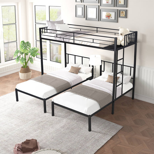 CASEMIOL Metal Twin Triple Bunk Bed for 3 Kids with Guardrail Ladder, Twin Over Twin Over Twin Bunk Beds, Separates Into 3 Twin Beds, Noise Reduced Structure,