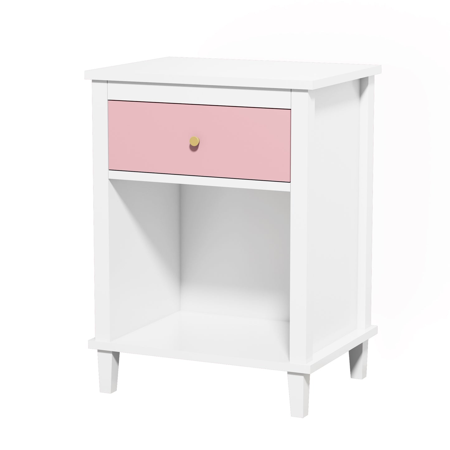 Wooden Nightstand for Bedroom, CASEMIOL Pink Modern End Table for Kids or Adults with Drawer and Shelf Bedside Tables Living Room Furniture