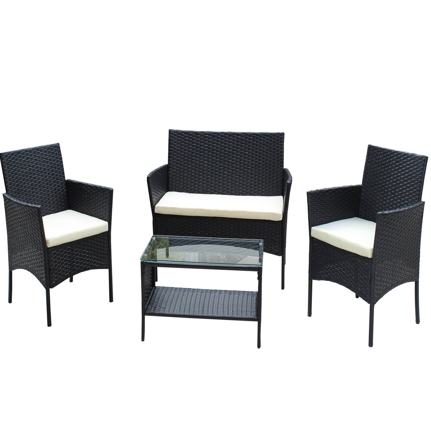 4 Pieces Patio Furniture Set, Outdoor Furniture with Cushioned Rattan Chair Wicker Sofa, Conversation Set with Table for Backyard, Poolside, Porch, Beige