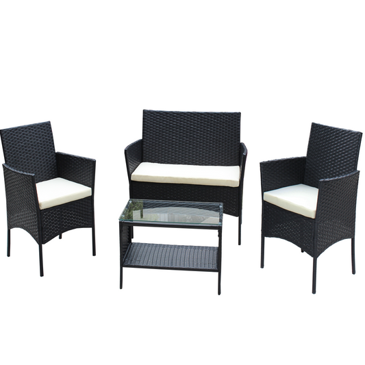 4 Pieces Patio Furniture Set, Outdoor Furniture with Cushioned Rattan Chair Wicker Sofa, Conversation Set with Table for Backyard, Poolside, Porch, Beige