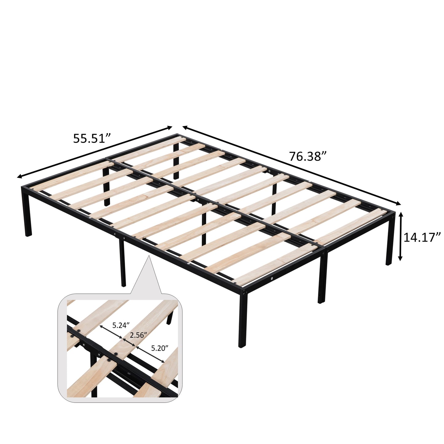 CASEMIOL Steel Full Size Bed Frame, 14 Inch High Black Bed Frames with Wood Slats No Box Spring Needed, Easy Assembly, Noise Free, Suitable for Bedroom