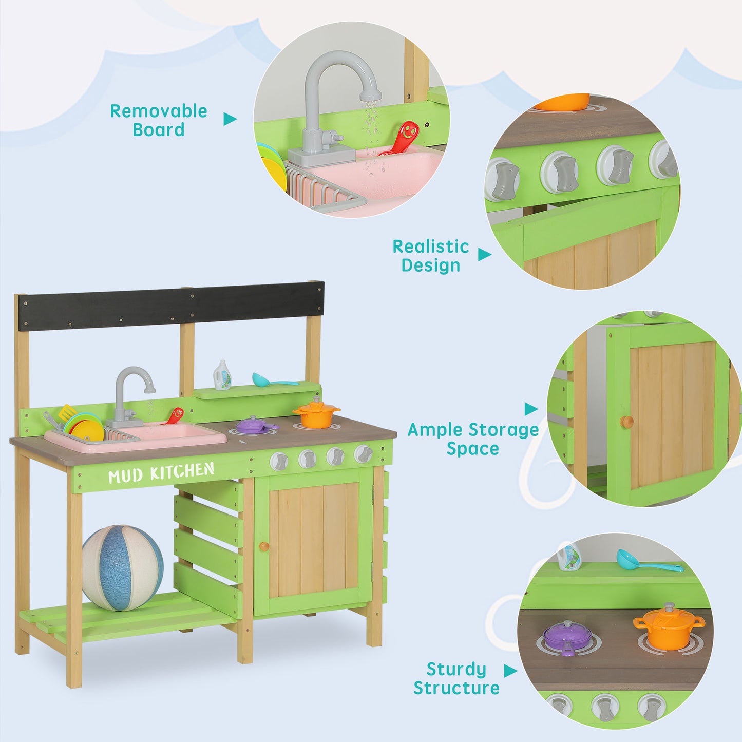 Mud Kitchen Playset for Kids Outdoor Wooden Play Kitchen for Boys and Girls Ages 3-8