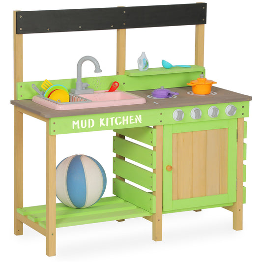 Mud Kitchen Playset for Kids Outdoor Wooden Play Kitchen for Boys and Girls Ages 3-8
