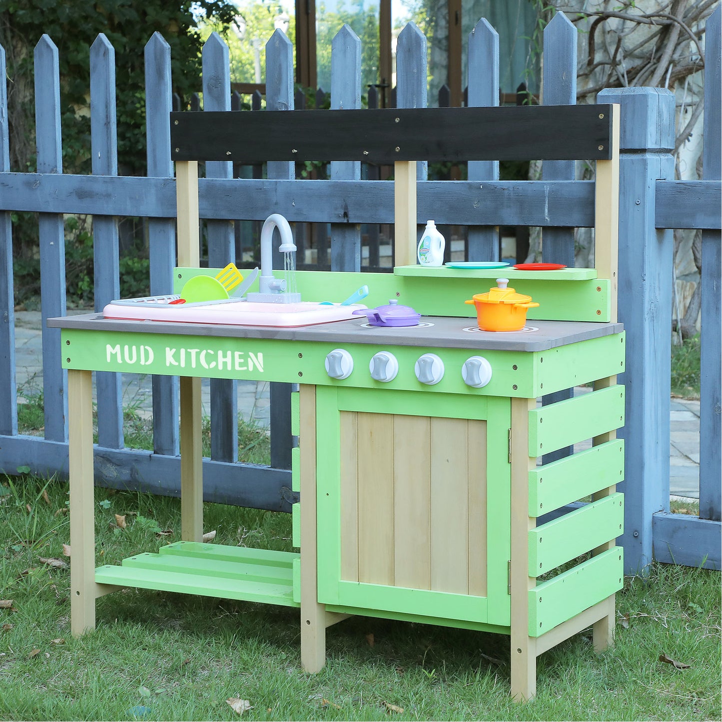 Mud Kitchen Playset for Kids Outdoor Wooden Play Kitchen for Boys and Girls Ages 3-8
