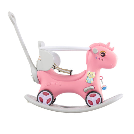 4 in 1 Rocking Horse for Toddlers 1-3 Years Old, Baby Rocking Toy Fun Birthday Gift for 1+ Boys, Unicorn Ride on Toy with Detachable Balance Board and Footres, Balance Bike with Push Handle, Pink
