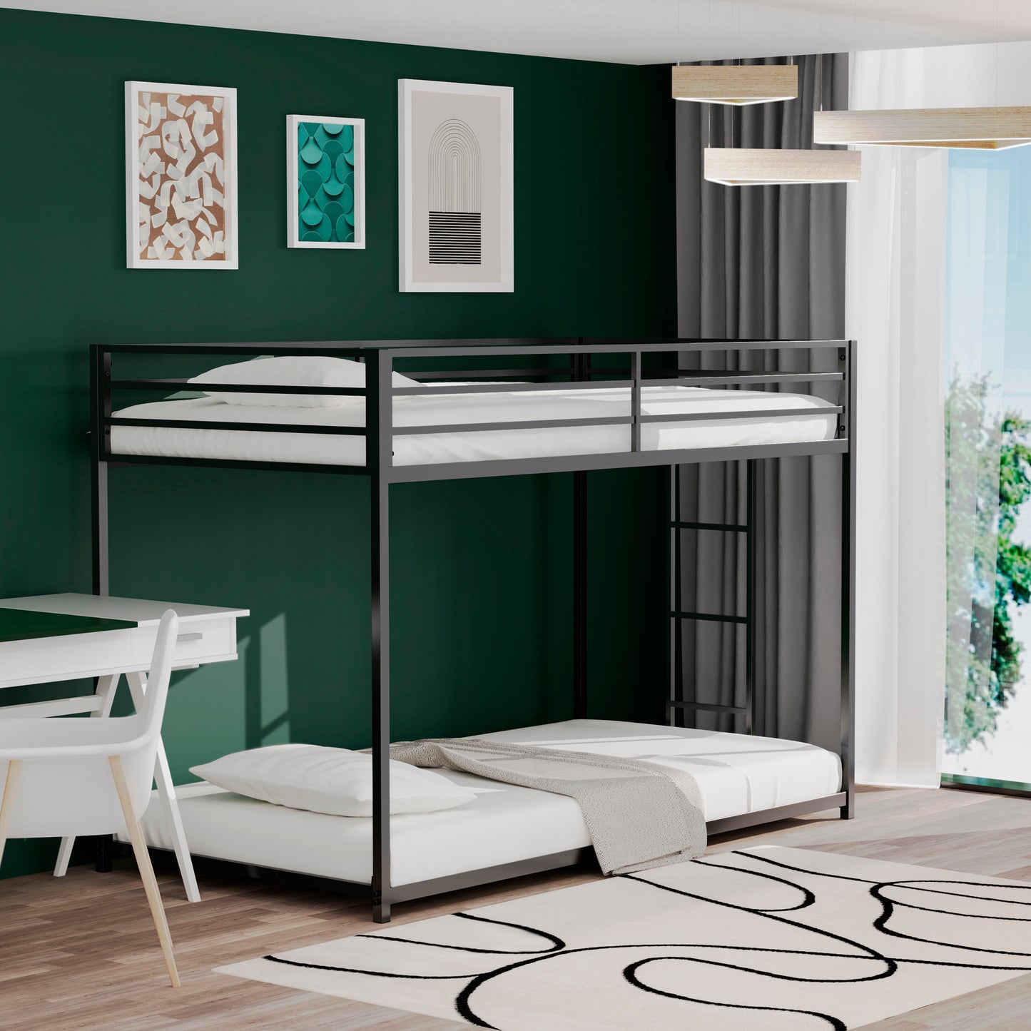 CASEMIOL Metal Bunk Bed, for Kids, Teens & Adults Twin Over Full Size Beds with Stairs and High Guardrail