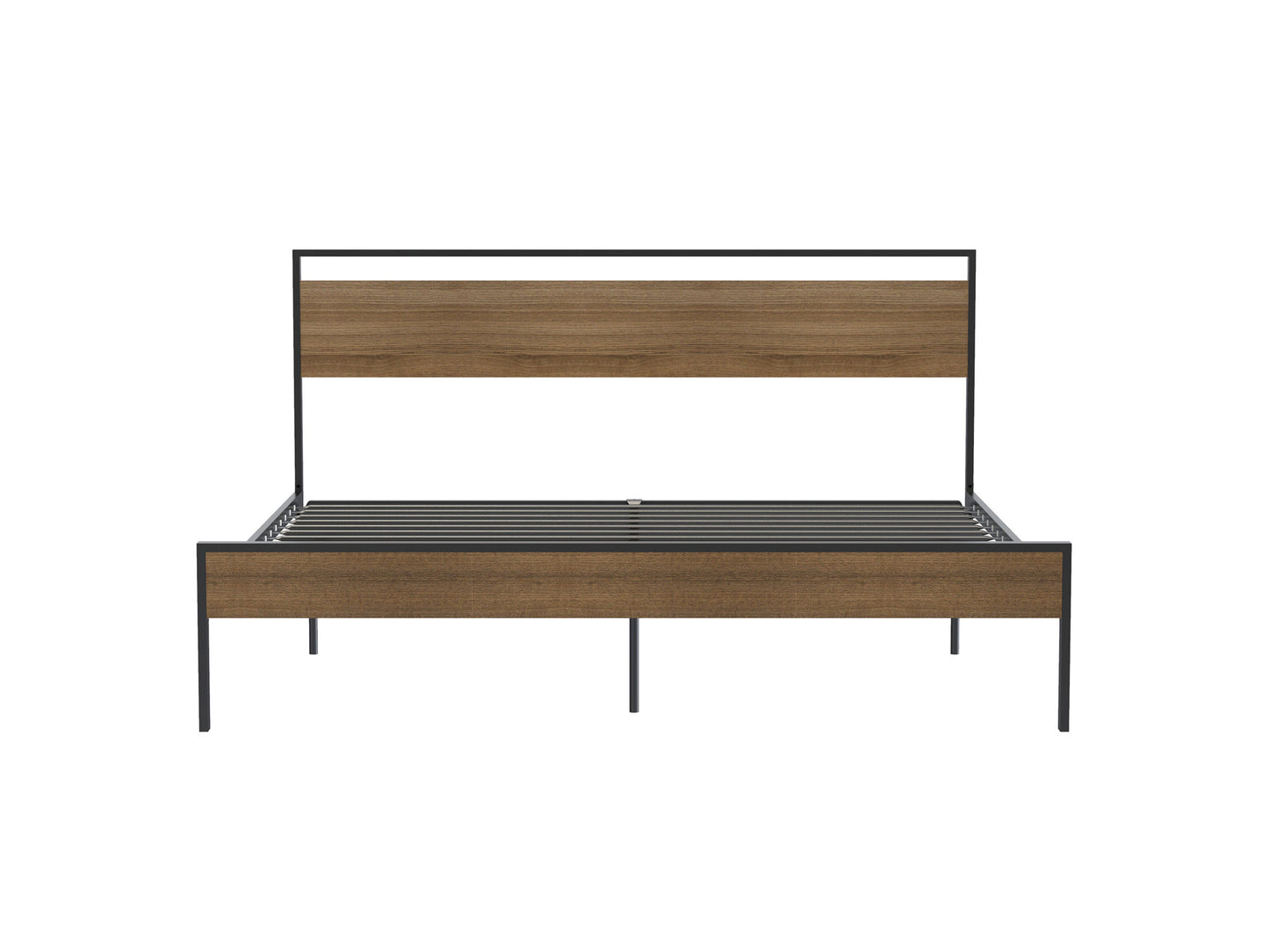 Wood Queen Bed Frame with Headboard and Footboard, Under Bed Storage, All-Metal Support System, No Box Spring Needed, Easy Assembly, Metal Platform Bed Frame Brown