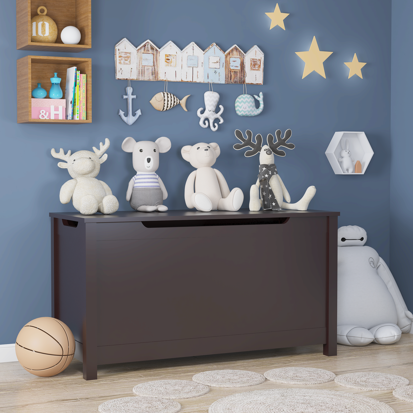 Kids Toy Chest, Sturdy Entryway 31.5'' Large Toy Storage with Safety Hinges, Wooden Look Accent Furniture for Living Room, Bedroom,Gray