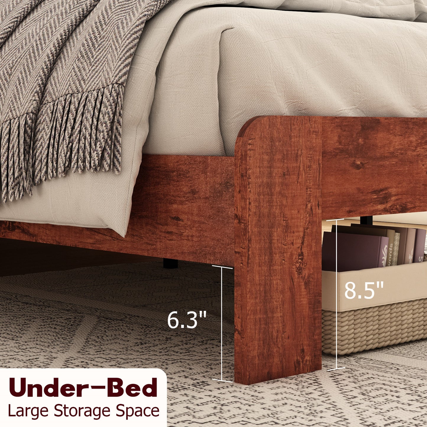 CASEMIOL Wooden Bed Frames Queen with Headboard and Footboard, Under Bed Storage, No Box Spring Needed, Easy Assembly, Queen Platform Bed Frame - Dark Brown
