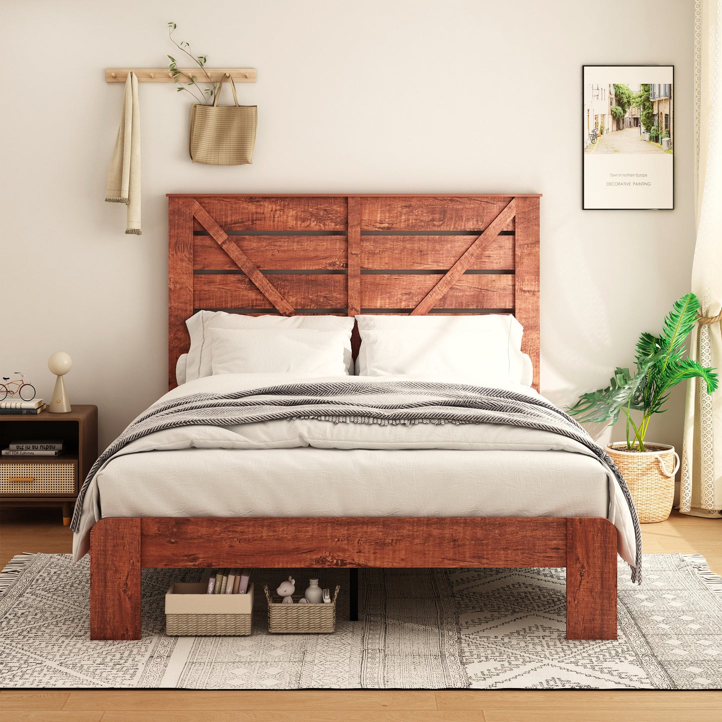 CASEMIOL Wooden Bed Frames Queen with Headboard and Footboard, Under Bed Storage, No Box Spring Needed, Easy Assembly, Queen Platform Bed Frame - Dark Brown