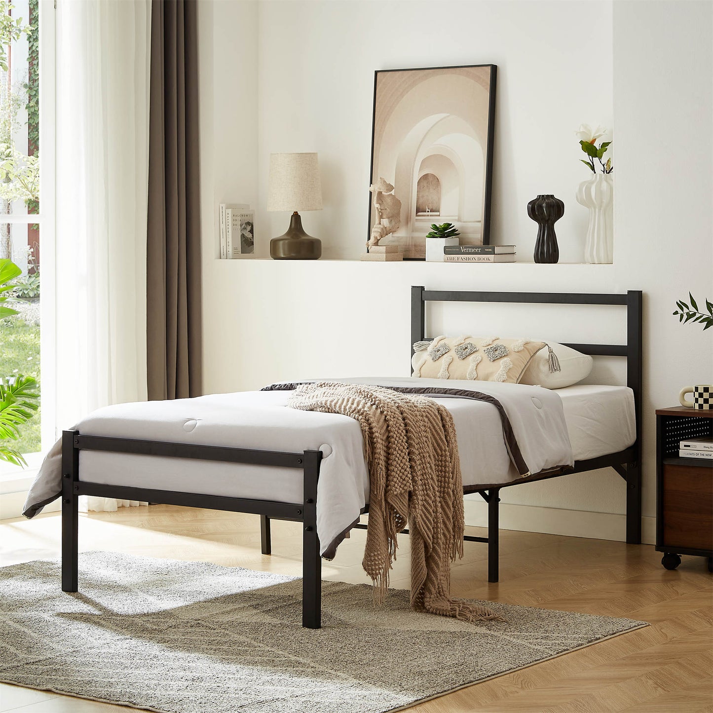 CASEMIOL Metal Platform Bed Frame with Headboard and footboard, Steel Slats Mattress Foundation, 14 Inch Under-Bed Storage, No Box Spring Needed, Twin, Matte Black