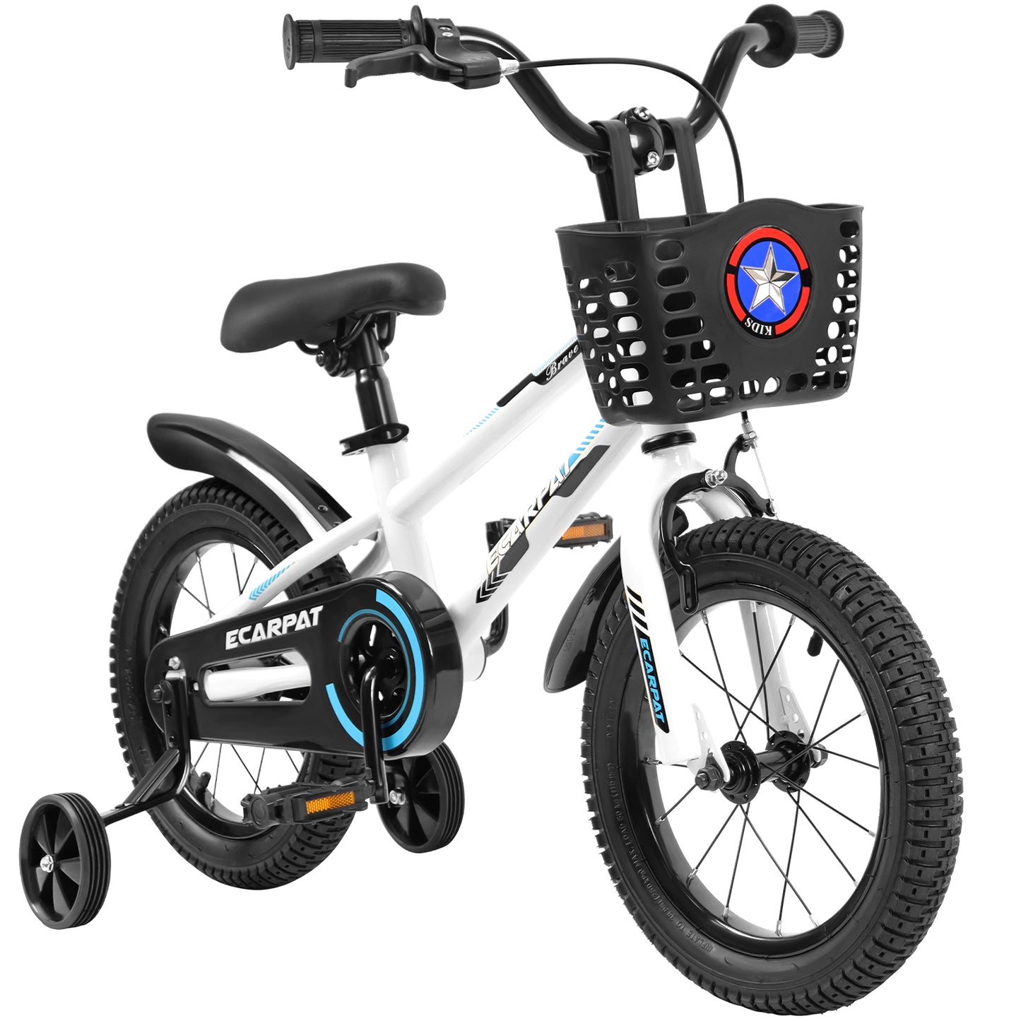 Kids' Bicycles 16 inch, Children Bike for Boys Girls Age 4-8 Years with Training Wheels, Basket and Fender- White