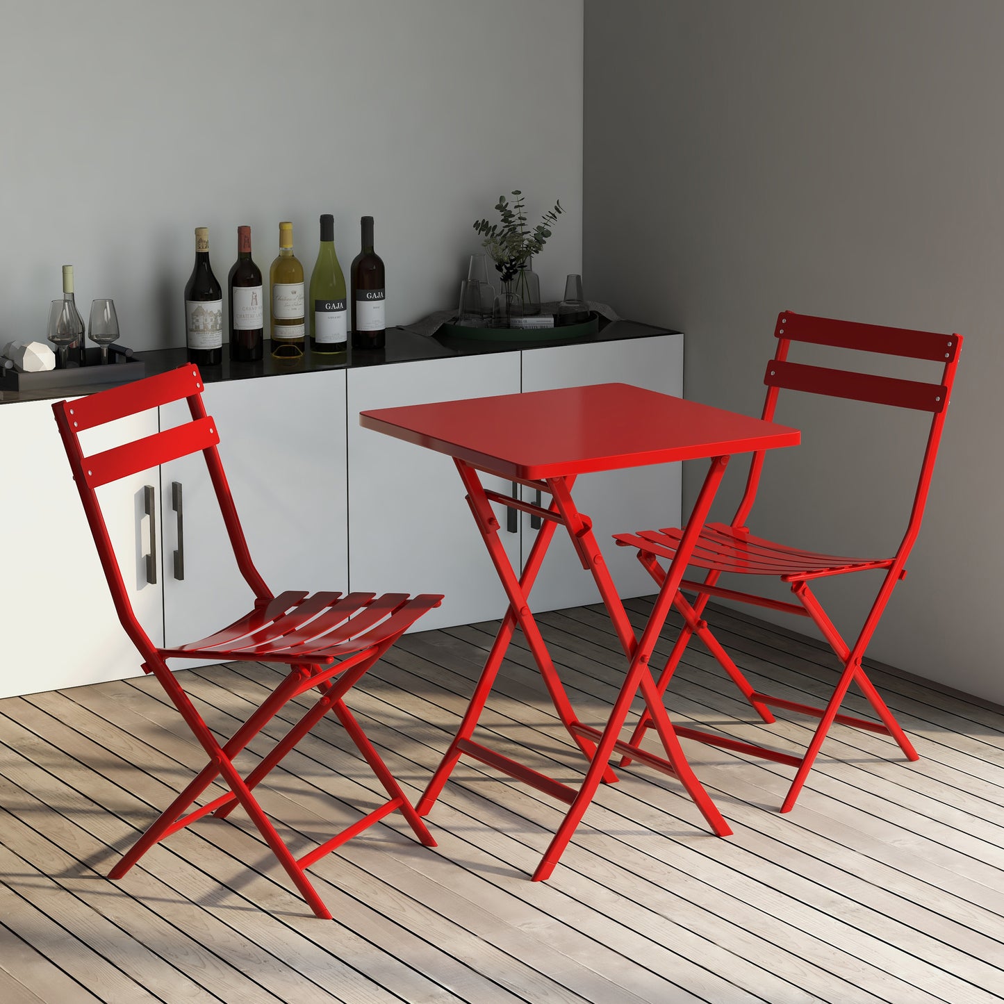 Patio Furniture Set 3 Pieces, Metal Outdoor Furniture Set, Rust-Resistance, Patio Square Table and Chairs Set with Folding Design, Patio Conversation Sets Patio Bistro Set for Garden&Patio