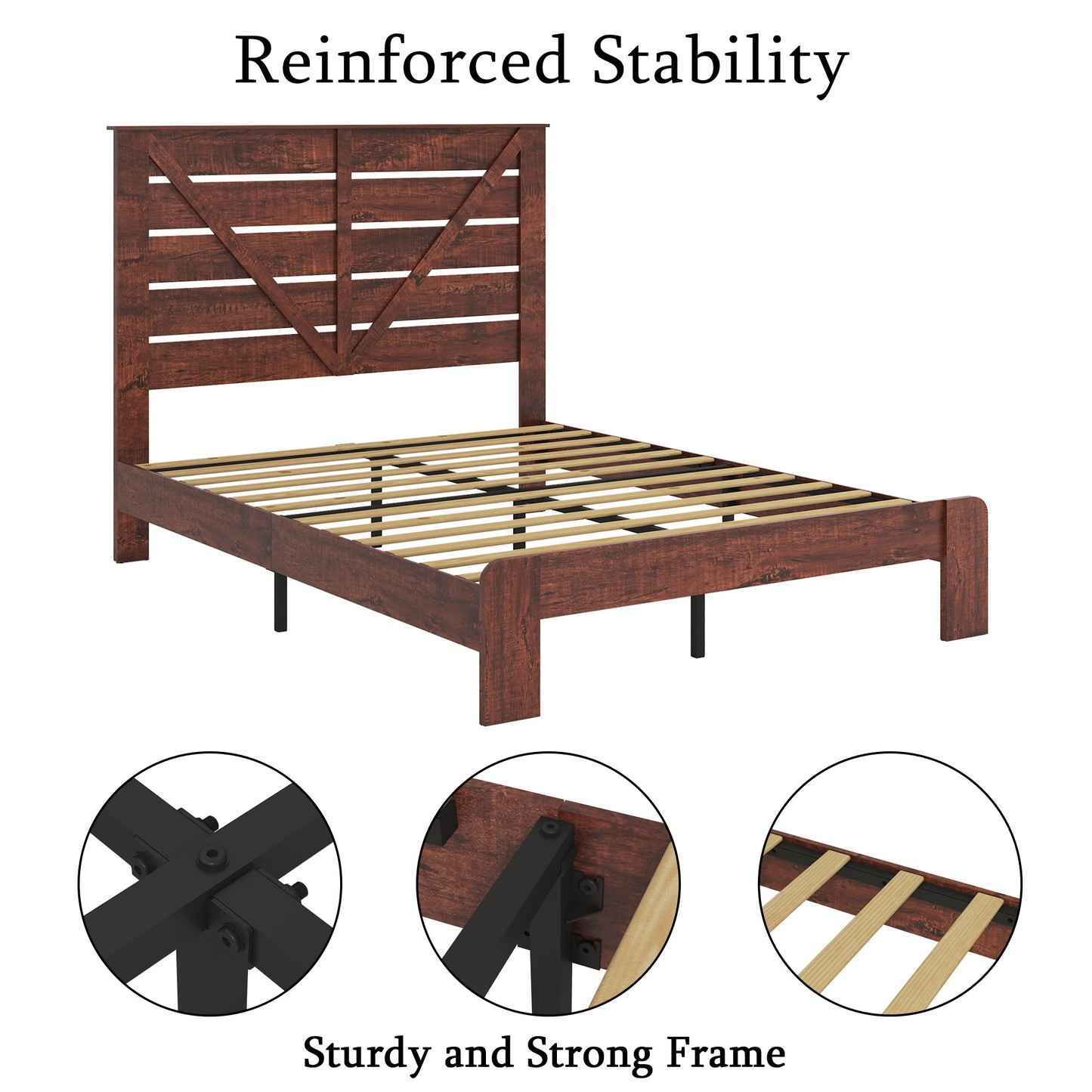 CASEMIOL Wooden Bed Frames Queen with Headboard and Footboard, Under Bed Storage, No Box Spring Needed, Easy Assembly, Queen Platform Bed Frame - Dark Brown