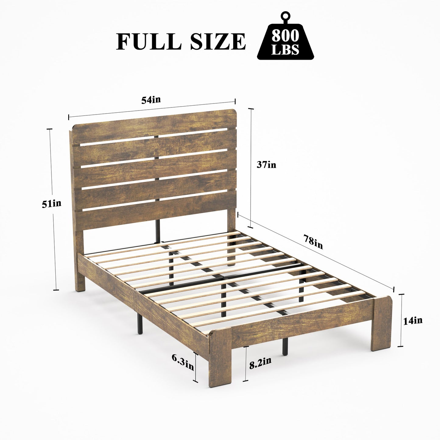 CASEMIOL Full Wood Bed Frame, with Headboard and Footboard, Under Bed Storage, Wood Slat Support, No Box Spring Needed, Easy Assembly, Mid Century Modern Bed Frame - Dark Brown