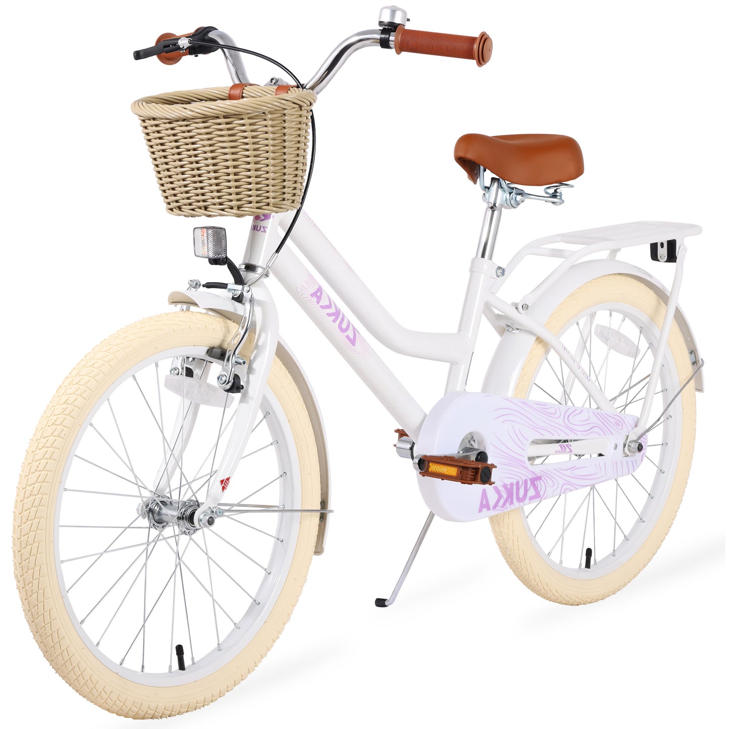 Kids Bike for Girls Ages 7-10 Years - 20" Children's Bicycle, leather Seat & Handlebars, Basket, Front Hand Brakes, Rear Coaster Brake & Safety Bell