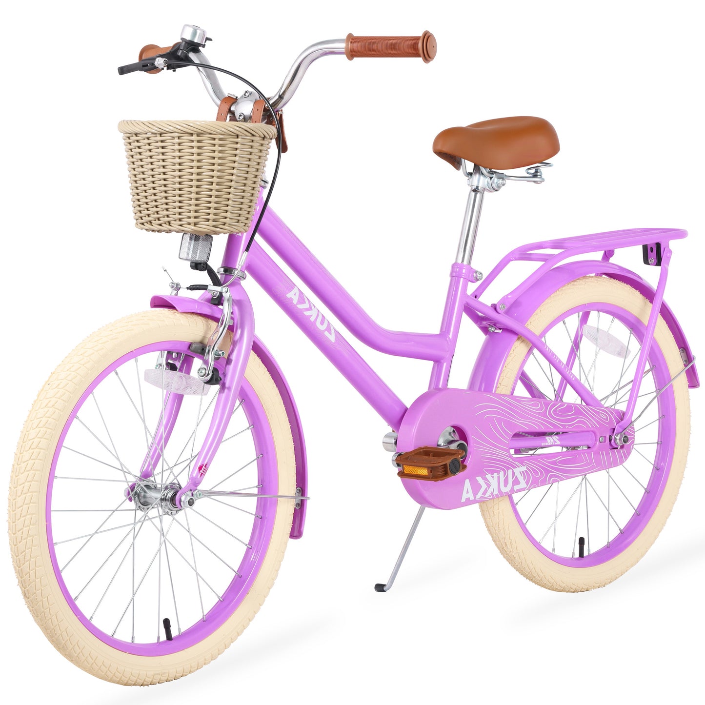 Kids Bike for Girls Ages 7-10 Years - 20" Children's Bicycle, leather Seat & Handlebars, Basket, Front Hand Brakes, Rear Coaster Brake & Safety Bell