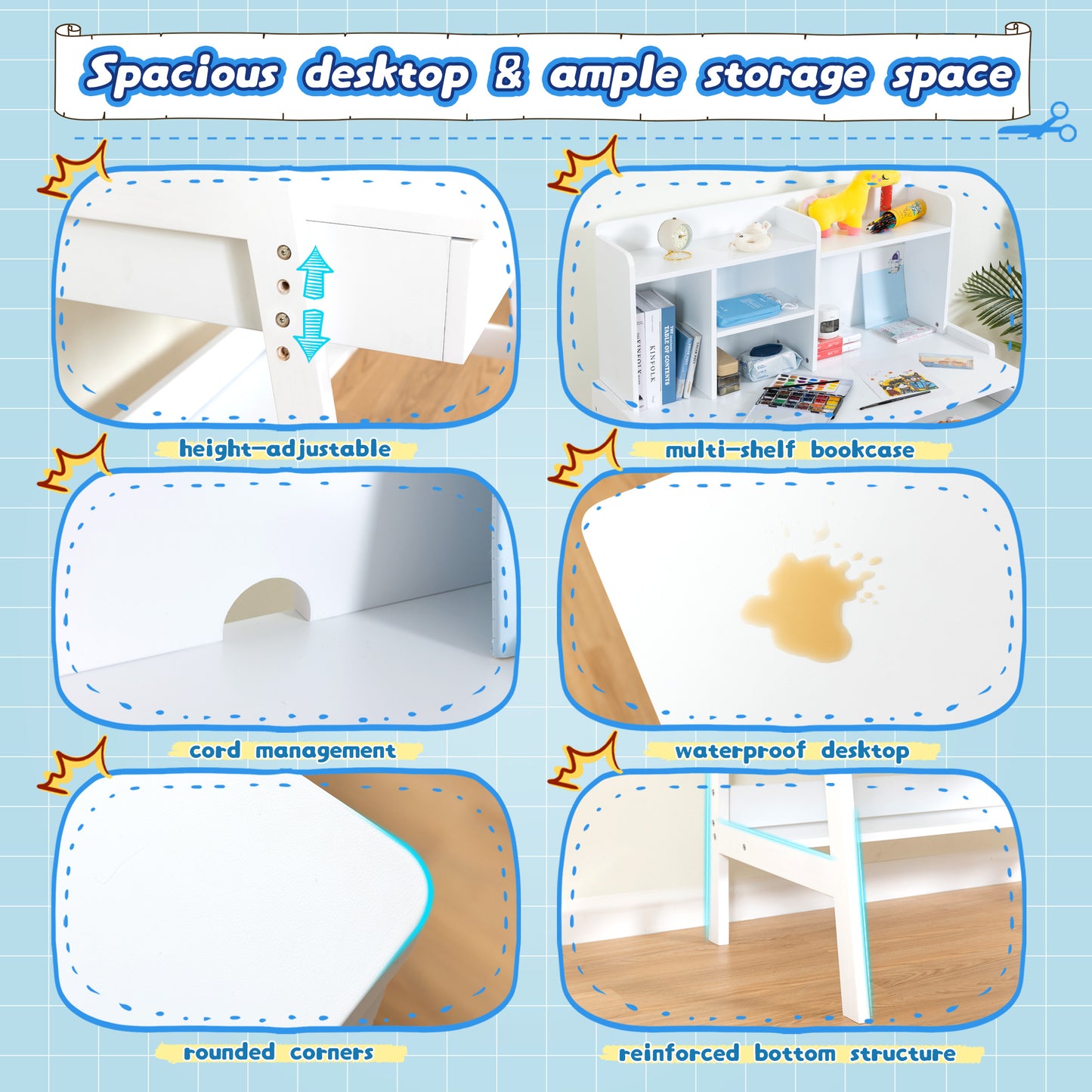 Kids Desk and Chair Set, Pink Wooden Study Desk for Kids with Drawers, Student Writing Desk Computer Workstation for Bedroom & Study Room for Ages 5-12 Boy and Girl