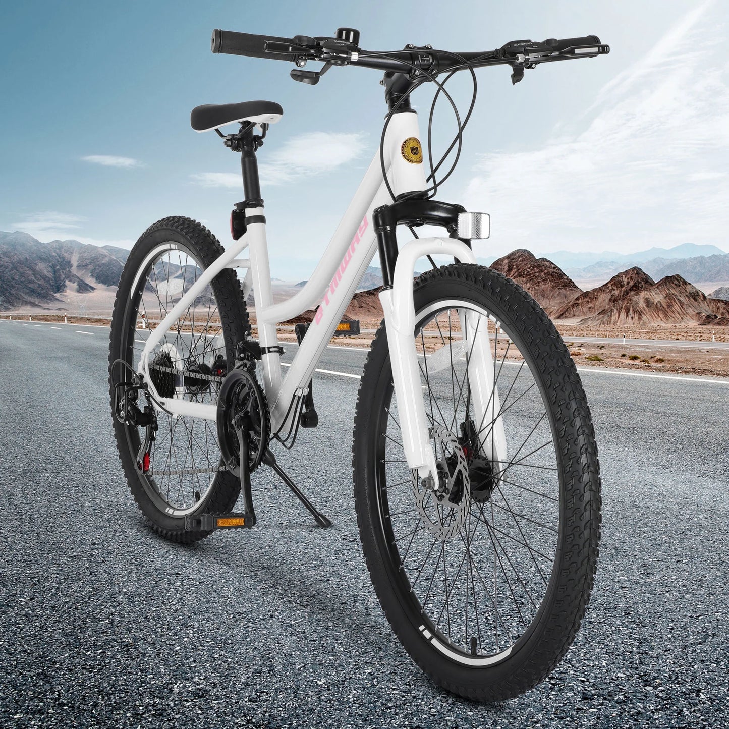 24 Inch Kids Bike, Shimano 21 Speeds Bicycle, Mountain Bike with Dual Disc Brakes, Kids' Bicycles with 100mm Front Suspension, Lightweight Girls Bike, Bikes for Teenagers Women