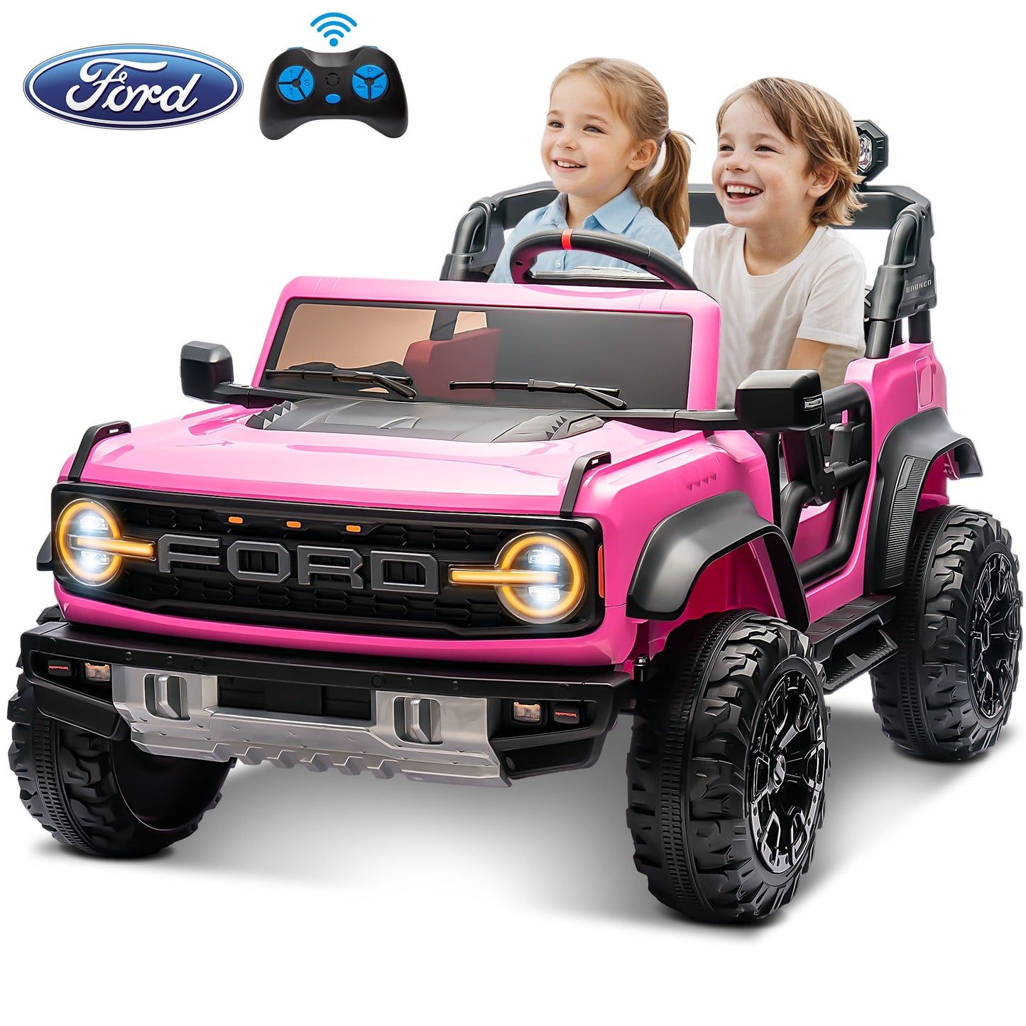 24V 2 Seater Ride on Electric Car for Kid, Licensed Ford Bronco Ride on Toy for Big Kid, Toddler Truck Car with FM Radio, Bluetooth LED Light, Gift for Boys Girls 3-8 Years