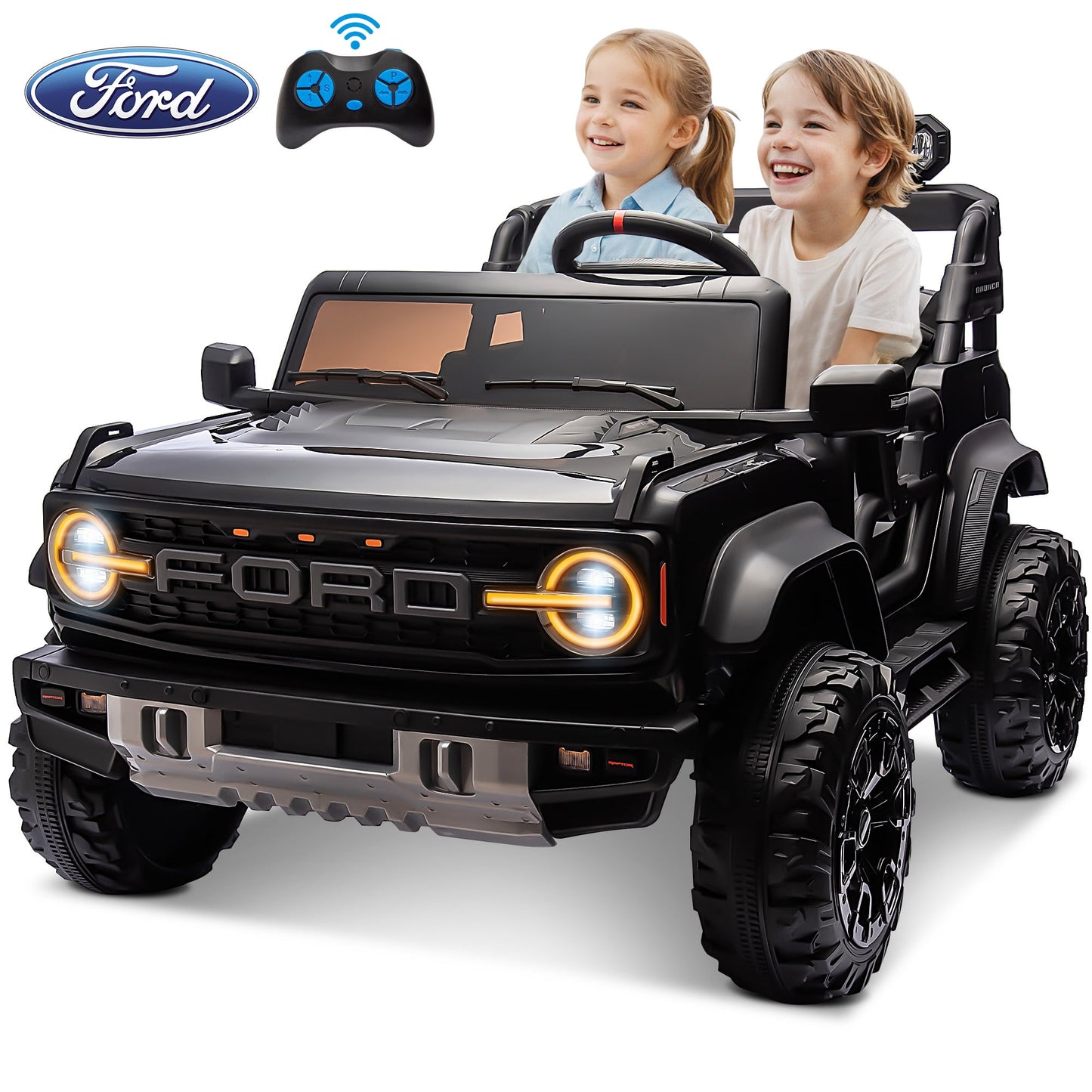 24V 2 Seater Ride on Electric Car for Kid, Licensed Ford Bronco Ride on Toy for Big Kid, Toddler Truck Car with FM Radio, Bluetooth LED Light, Gift for Boys Girls 3-8 Years