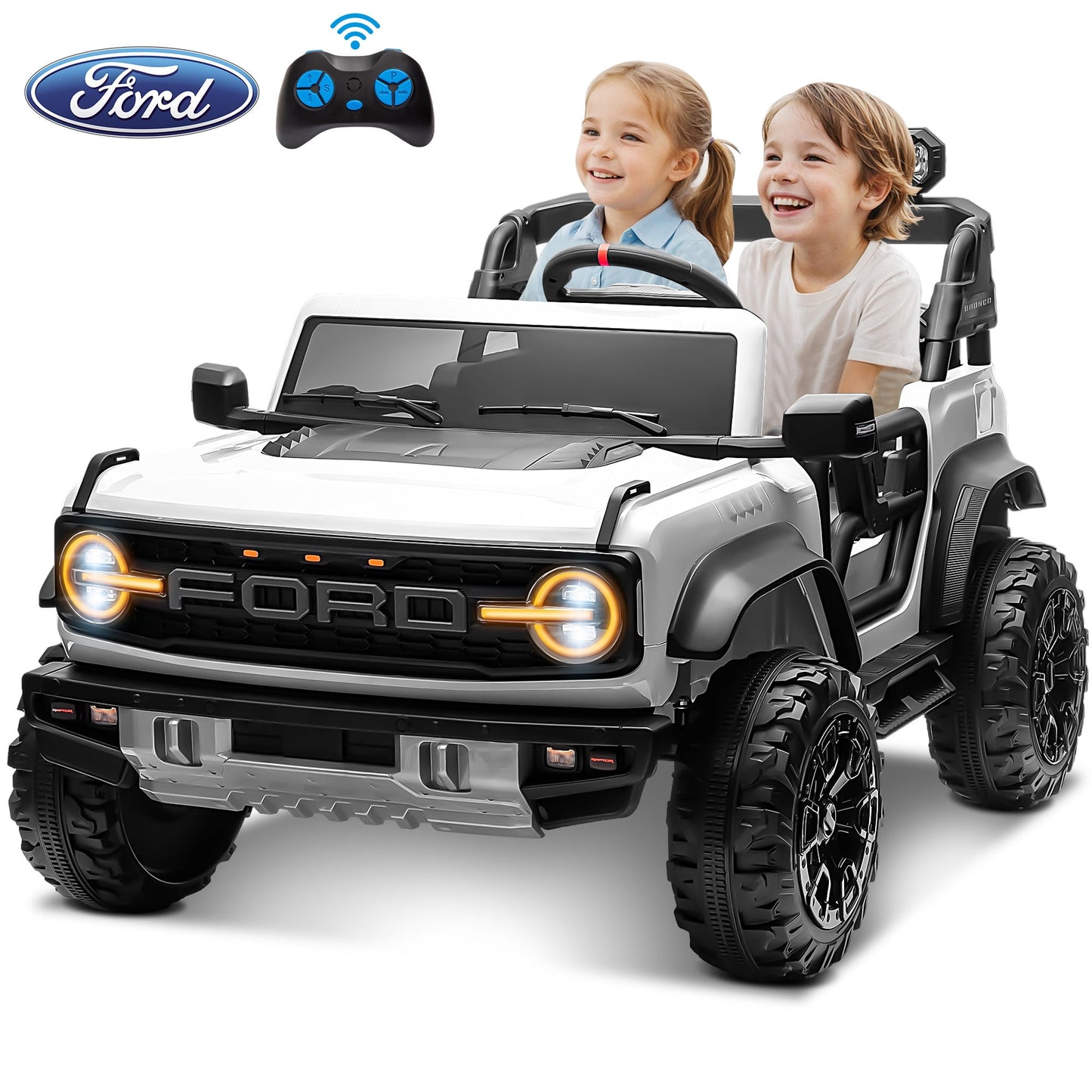 24V 2 Seater Ride on Electric Car for Kid, Licensed Ford Bronco Ride on Toy for Big Kid, Toddler Truck Car with FM Radio, Bluetooth LED Light, Gift for Boys Girls 3-8 Years
