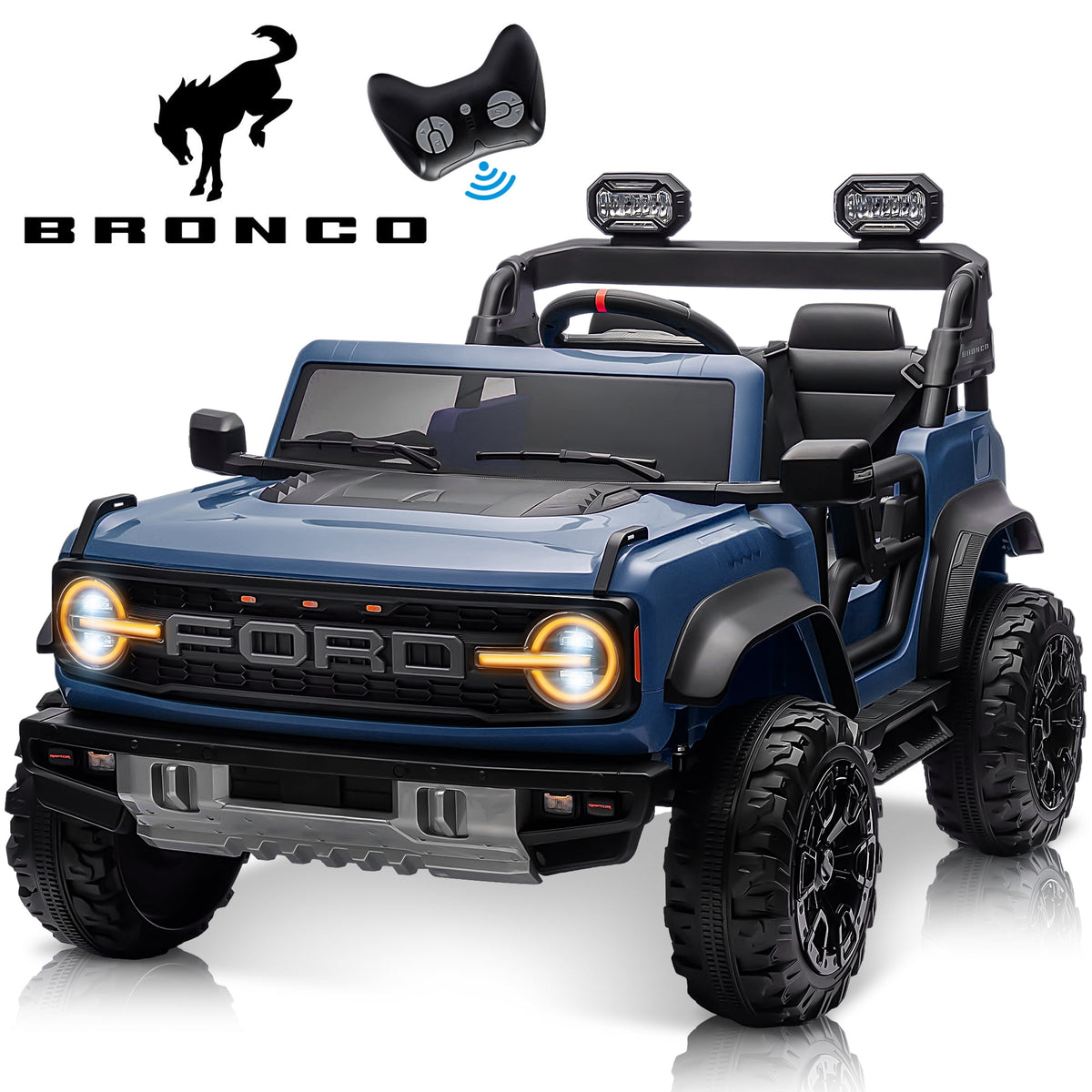 24V Ride on Truck Car 2 Seater for Big Kids, Ford Bronco Raptor Powered Ride on Toy with Remote Control, Electric Car for Boys Girls 4-8 w/Bluetooth/LED Headlights/Safety Belt, 4 Wheelers,