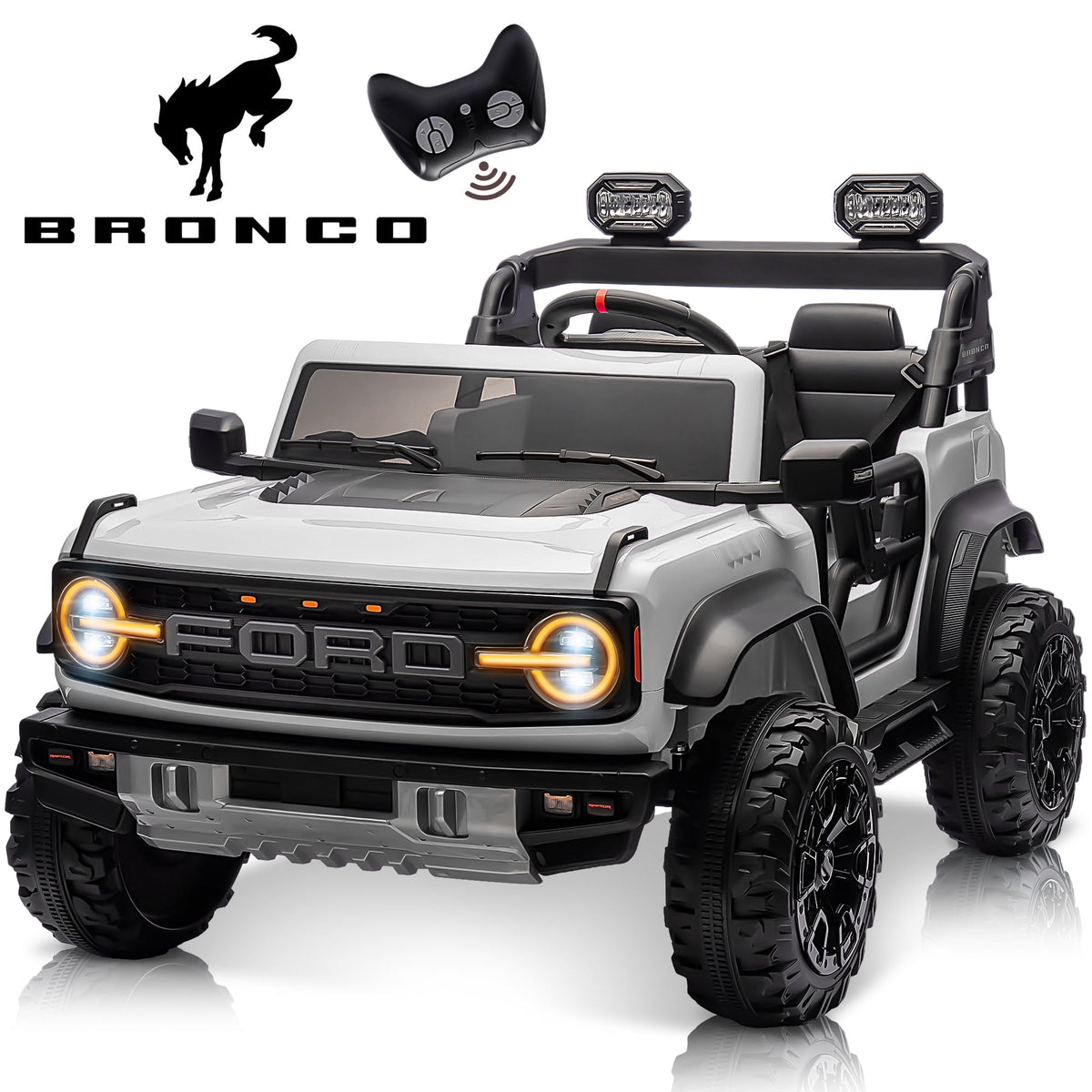24V Ride on Truck Car 2 Seater for Big Kids, Ford Bronco Raptor Powered Ride on Toy with Remote Control, Electric Car for Boys Girls 4-8 w/Bluetooth/LED Headlights/Safety Belt, 4 Wheelers,