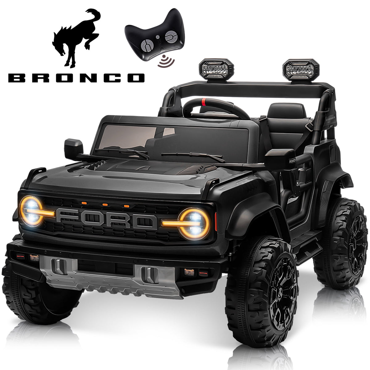 24V Ride on Truck Car 2 Seater for Big Kids, Ford Bronco Raptor Powered Ride on Toy with Remote Control, Electric Car for Boys Girls 4-8 w/Bluetooth/LED Headlights/Safety Belt, 4 Wheelers,