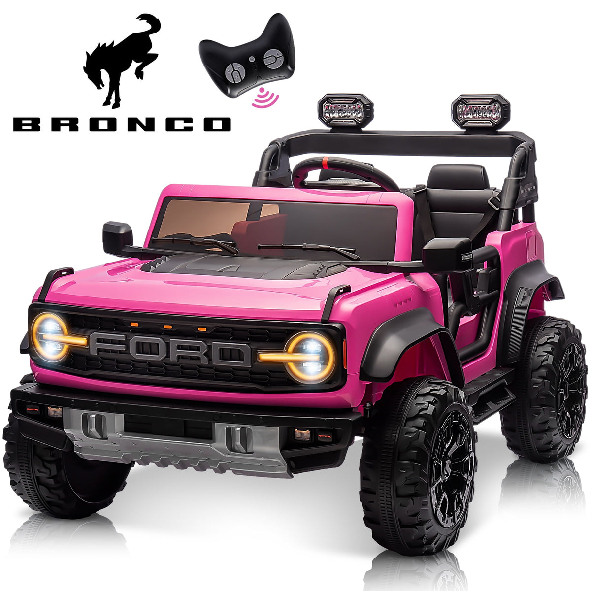 24V Ride on Truck Car 2 Seater for Big Kids, Ford Bronco Raptor Powered Ride on Toy with Remote Control, Electric Car for Boys Girls 4-8 w/Bluetooth/LED Headlights/Safety Belt, 4 Wheelers,