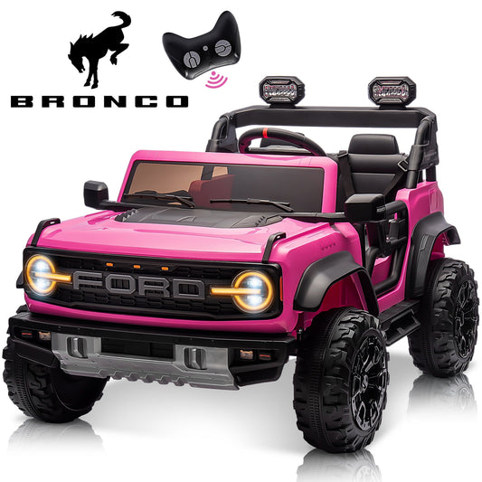 24V Ride on Truck Car 2 Seater for Big Kids, Ford Bronco Raptor Powered Ride on Toy with Remote Control, Electric Car for Boys Girls 4-8 w/Bluetooth/LED Headlights/Safety Belt, 4 Wheelers,