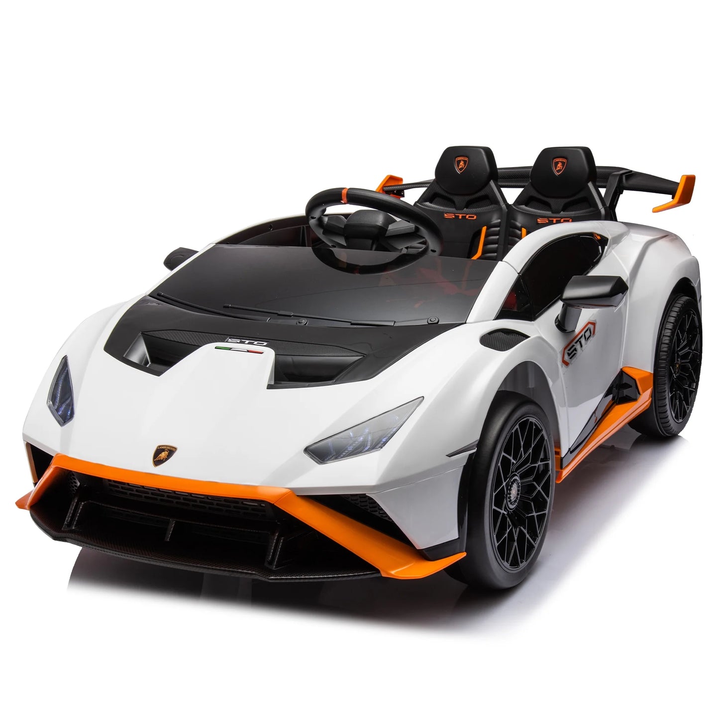 24V Ride on Toys Cars for Kids with Remote Control, Lamborghini Huracan Sto Toddler Ride on Drift Car with Foam Front Wheels, Drift Go Kart with 360° Spin Drift, Electric Vehicle for Ages 3-8