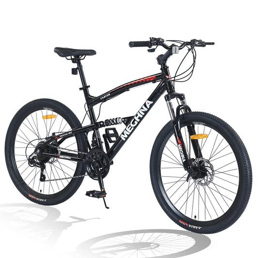 26" Mountain Bike, 21 Speed Bikes for Adults With Dual Suspension, Soak Up Bumps, Adult Bike With Double Disc Brakes, Mountain Bikes With All-Terrain Tire, Lightweight Bicycle for Men Women
